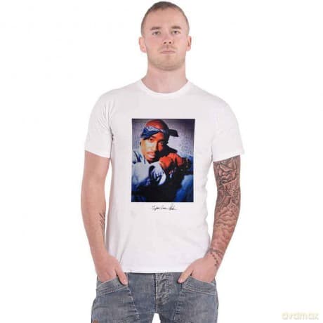 Tupac: Unisex T-Shirt: Blue Bandana (White) (Large)