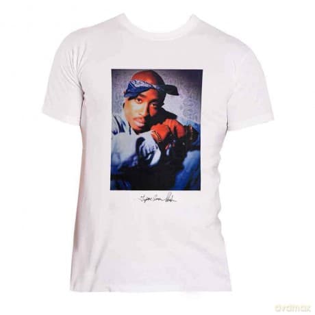 Tupac: Unisex T-Shirt: Blue Bandana (White) (Small)