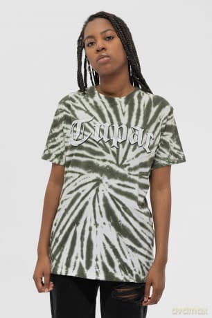 Tupac: Unisex T-Shirt: Gothic Logo (Green) (Wash Collection) (Large)