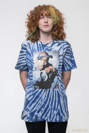 Tupac: Unisex T-Shirt: Photo Swirl (Blue) (Wash Collection) (Medium)