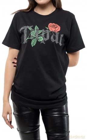 Tupac: Unisex T-Shirt: Rose Logo (Black) (Embellished) (Medium)