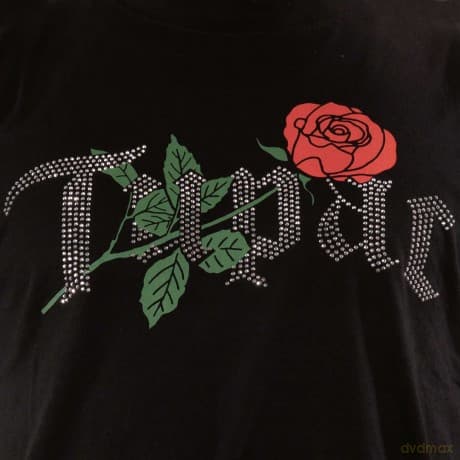 Tupac: Unisex T-Shirt: Rose Logo (Black) (Embellished) (Medium)