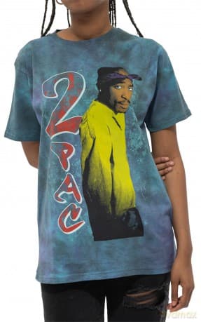 Tupac: Unisex T-Shirt: Vintage (Blue) (Wash Collection) (Small)