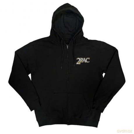 Tupac: Unisex Zipped Hoodie: Crown Seal (Black) (Back Print) (X-Large)