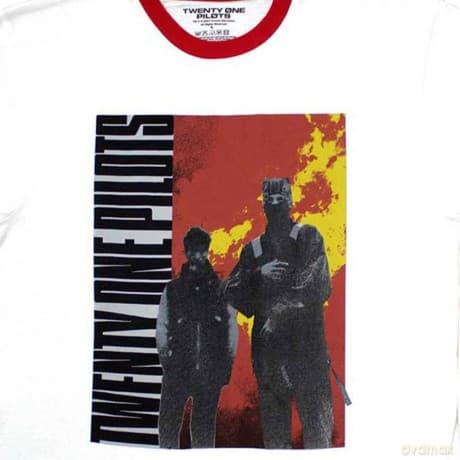 Twenty One Pilots: Unisex Ringer T-Shirt: Side Stand (White) (Small)