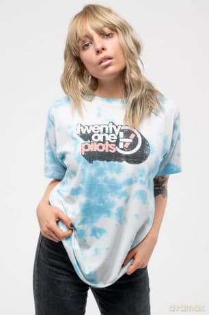 Twenty One Pilots: Unisex T-Shirt: Vintage Block Holiday (Light Blue & White Dye-Wash) (Wash Collection) (Large)