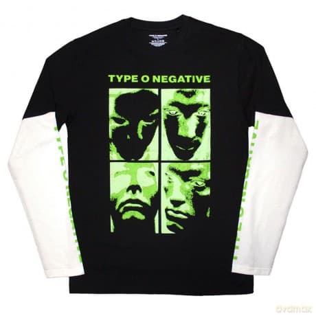 Type O Negative: Unisex Layered Long Sleeve T-Shirt: Faces (Black & White) (Sleeve Print) (Small)