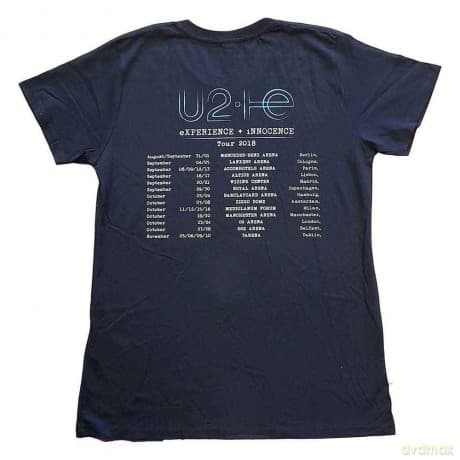 U2: Ladies T-Shirt: I+E 2018 Tour Dates (Navy Blue) (Back Print & Ex-Tour) (Large)