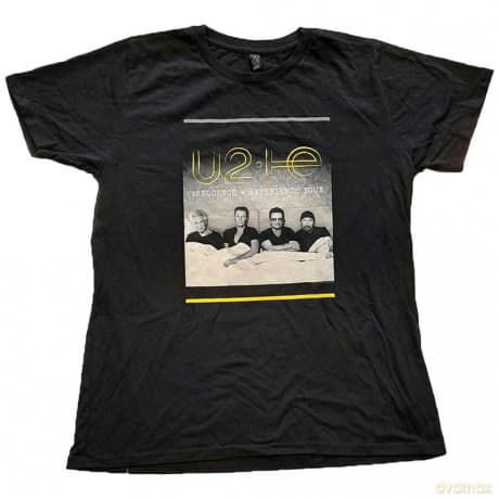 U2: Ladies T-Shirt: I+E Tour Bed Photo (Black) (Back Print & Ex-Tour) (Medium)
