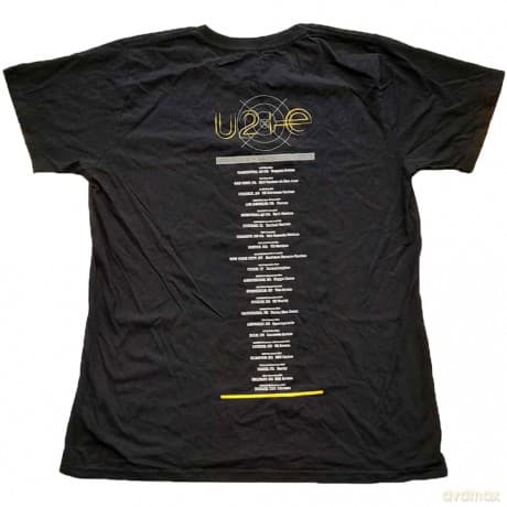 U2: Ladies T-Shirt: I+E Tour Bed Photo (Black) (Back Print & Ex-Tour) (Medium)
