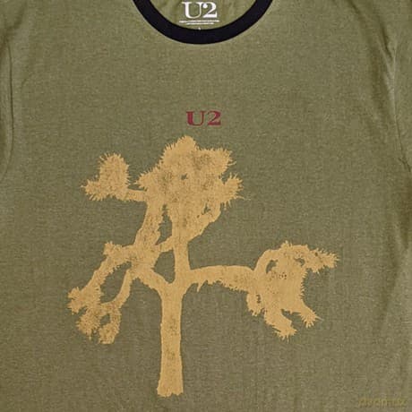 U2: Unisex Ringer T-Shirt: Joshua Tree Europe 1987. (Green) (Back Print) (Medium)