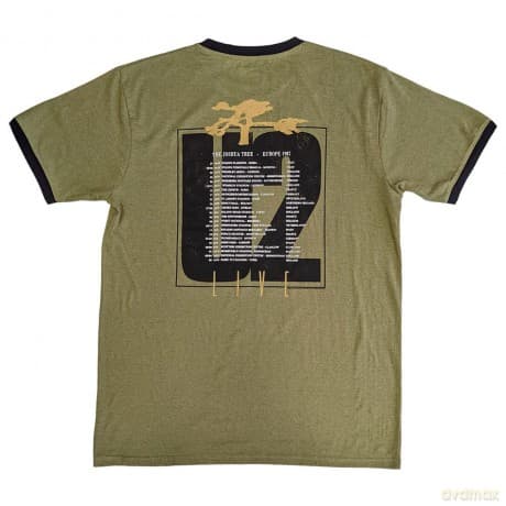 U2: Unisex Ringer T-Shirt: Joshua Tree Europe 1987. (Green) (Back Print) (Medium)