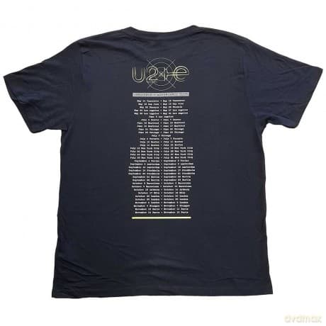 U2: Unisex T-Shirt: I+E 2015 Tour Dates (Navy Blue) (Back Print & Ex-Tour) (Medium)