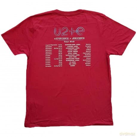 U2: Unisex T-Shirt: I+E 2018 Tour Dates (Maroon Red) (Back Print & Ex-Tour) (XX-Large)