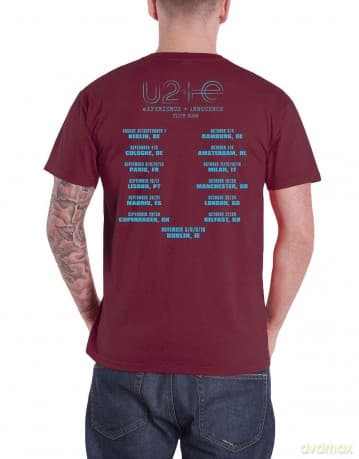 U2: Unisex T-Shirt: I+E London Event 2018 (Maroon Red) (Back Print & Ex-Tour) (Medium)