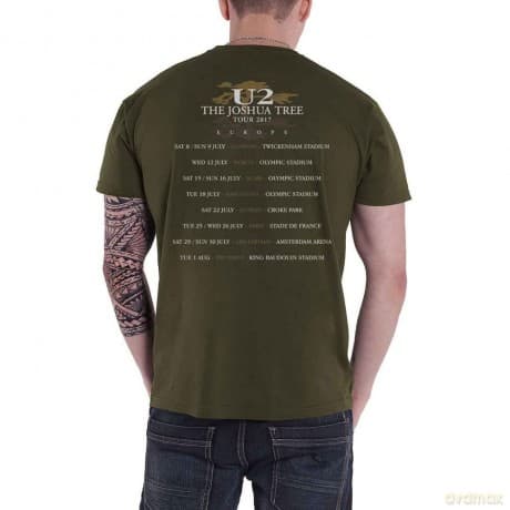 U2: Unisex T-Shirt: Joshua Tree 2017 (Red) (Back Print & Ex-Tour) (Large)