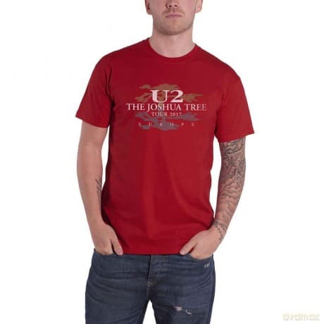 U2: Unisex T-Shirt: Joshua Tree 2017 (Red) (Back Print & Ex-Tour) (Medium)