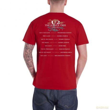 U2: Unisex T-Shirt: Joshua Tree 2017 (Red) (Back Print & Ex-Tour) (Medium)