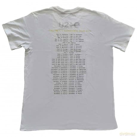 U2: Unisex T-Shirt: Live Action (White) (Back Print & Ex-Tour) (Medium)