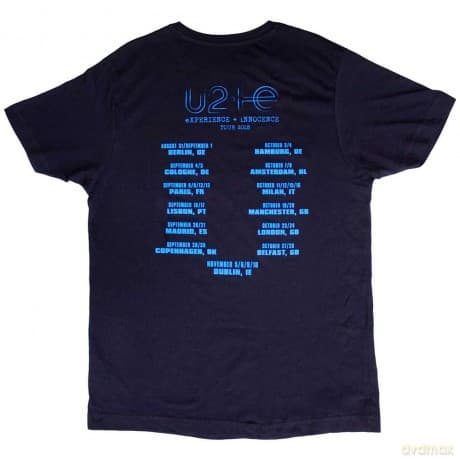 U2: Unisex T-Shirt: Logo E+I 2018 Tour Dates (Navy Blue) (Back Print & Ex-Tour) (Medium)