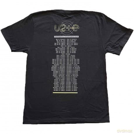 U2: Unisex T-Shirt: Stage Photo (Black) (Back Print & Ex-Tour) (Large)