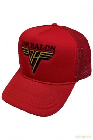 Van Halen: Unisex Mesh Back Cap: Text & Yellow Logo (Red & Black)
