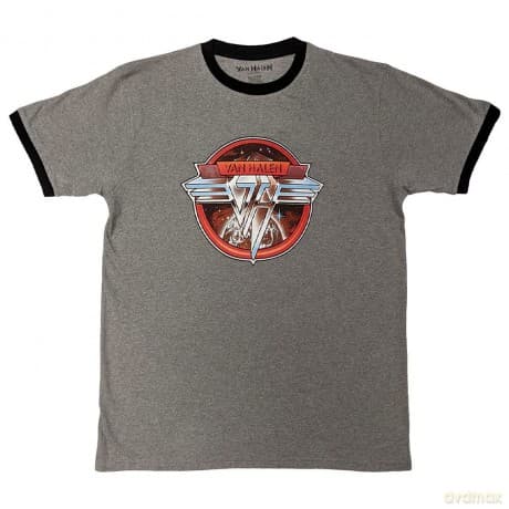 Van Halen: Unisex Ringer T-Shirt: Circle Logo (Grey & Black) (Medium)