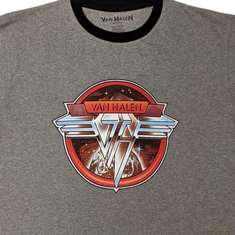 Van Halen: Unisex Ringer T-Shirt: Circle Logo (Grey & Black) (Medium)