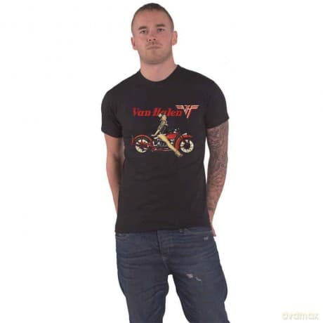 Van Halen: Unisex T-Shirt: Pin-up Motorcycle (Black) (Large)