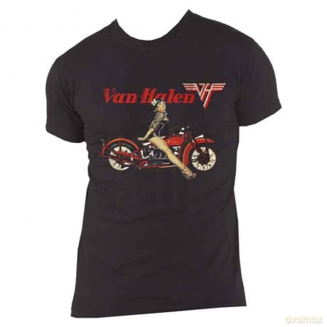 Van Halen: Unisex T-Shirt: Pin-up Motorcycle (Black) (Large)