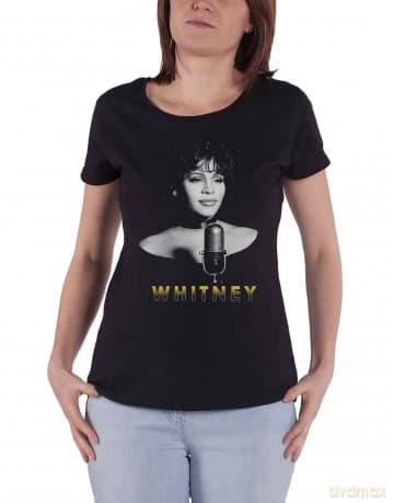 Whitney Houston: Ladies T-Shirt: Black & White Photo (Black) (XX-Large)
