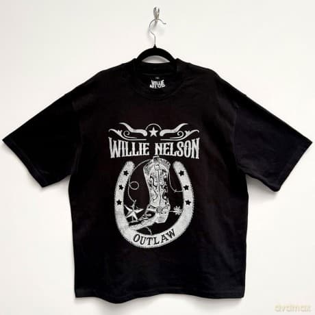 Willie Nelson: Unisex Oversized Boxy T-Shirt: Outlaw (Black) (X-Large)