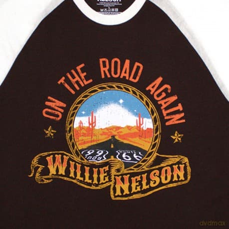 Willie Nelson: Unisex Raglan T-Shirt: Route 66 (Brown & White) (Small)