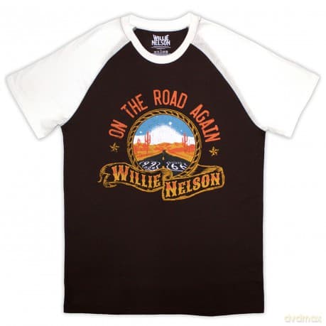 Willie Nelson: Unisex Raglan T-Shirt: Route 66 (Brown & White) (X-Large)