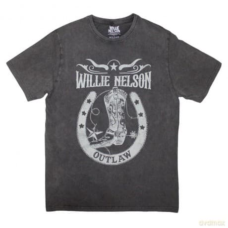 Willie Nelson: Unisex Stone Wash T-Shirt: Outlaw (Charcoal Grey) (Small)