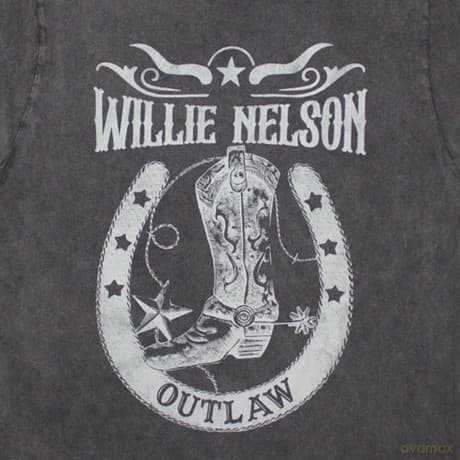 Willie Nelson: Unisex Stone Wash T-Shirt: Outlaw (Charcoal Grey) (Small)