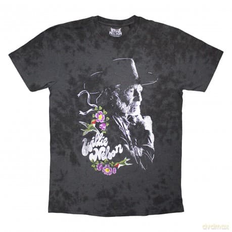 Willie Nelson: Unisex T-Shirt: Floral (Black) (Wash Collection) (Medium)