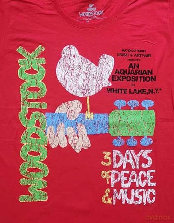 Woodstock: Ladies T-Shirt: Vintage Classic Poster (Red) (Large)