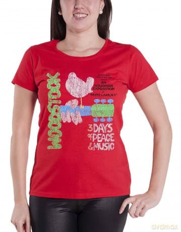 Woodstock: Ladies T-Shirt: Vintage Classic Poster (Red) (Medium)