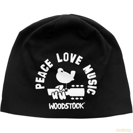 Woodstock: Unisex Beanie Hat: Peace, Love, Music (Black)