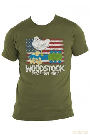 Woodstock: Unisex T-Shirt: Flag (Military Green) (Large)