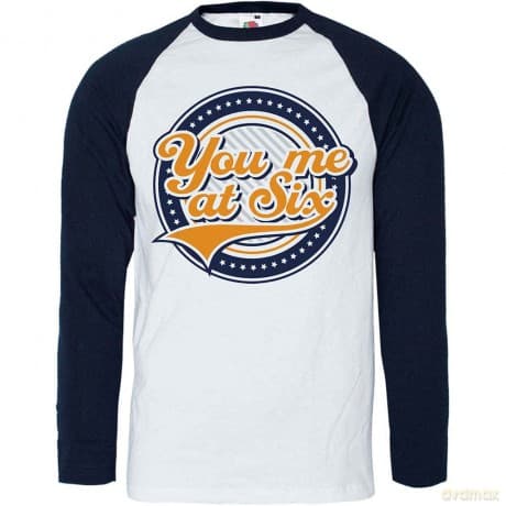 You Me At Six: Unisex Raglan T-Shirt: Crest (Navy Blue & White) (X-Large)