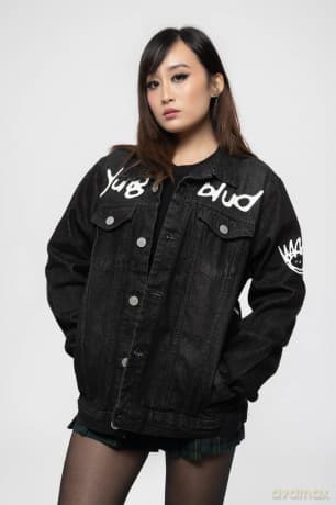 Yungblud: Unisex Denim Jacket: Be Fooking Happy (Back & Sleeve Print) (Large)