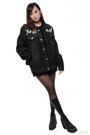 Yungblud: Unisex Denim Jacket: Be Fooking Happy (Back & Sleeve Print) (Medium)