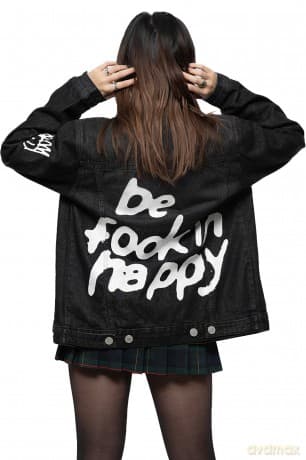 Yungblud: Unisex Denim Jacket: Be Fooking Happy (Back & Sleeve Print) (X-Large)