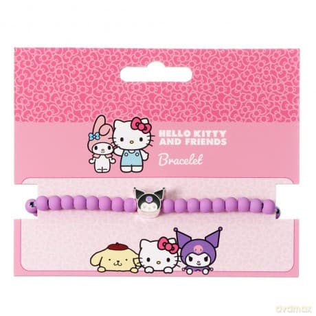 Hello Kitty Bracelet purple beads with Kuromi Charm 21 cm