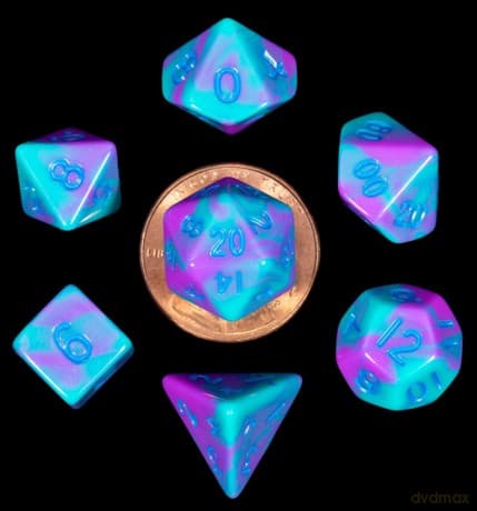 FanRoll Mini Dice Set Turquoise and Purple Marble (7)