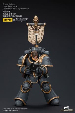 Warhammer The Horus Heresy Action Figure 1/18 Space Wolves Grey Slayer Pack Grey Slayer With Legion Vexilla 12 cm