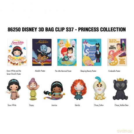Disney 3D PVC Bag Clips Ultimate Princess Series 37 Display (24)
