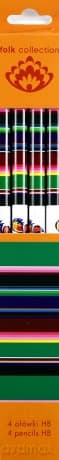 Zestaw ołówków z gumkami folk łowicz kogut 4 sztuki